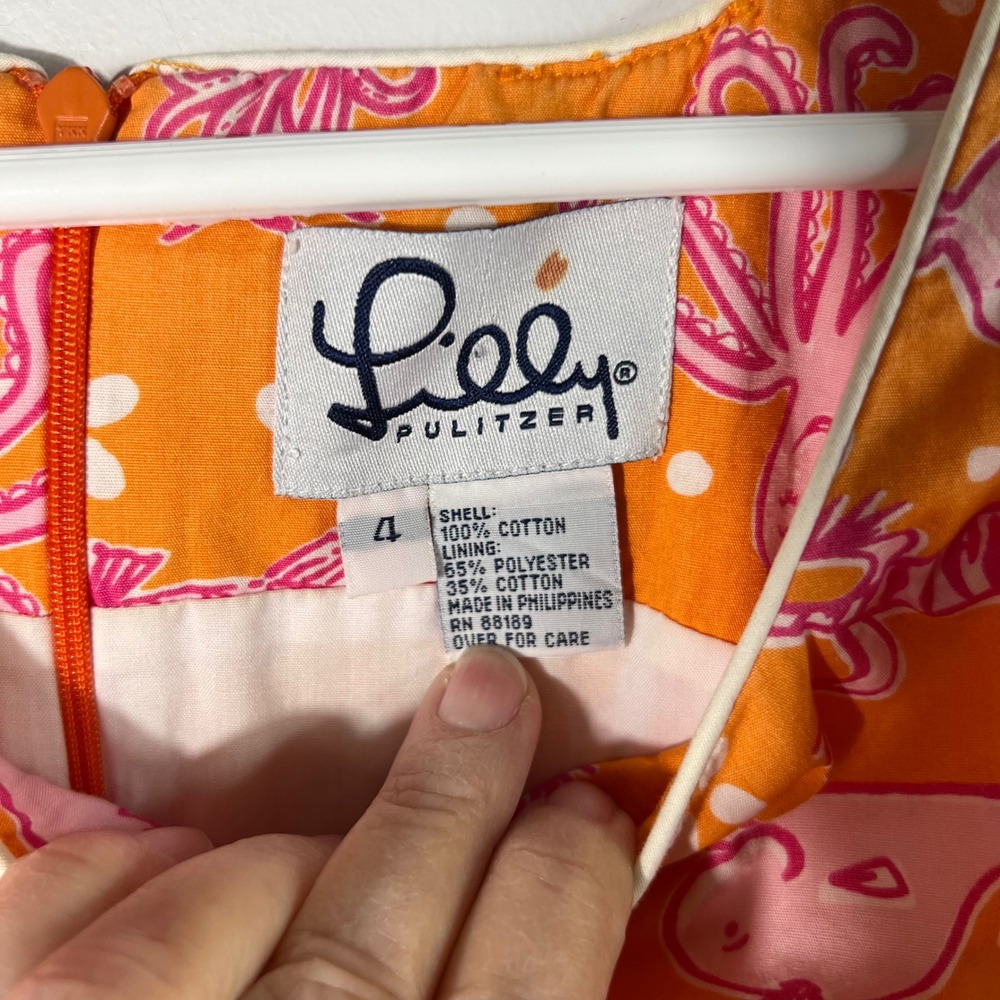Womens Lilly Pulitzer Vintage Y2k Sea Creatures Shift Dress Orange Pink 4 View 5